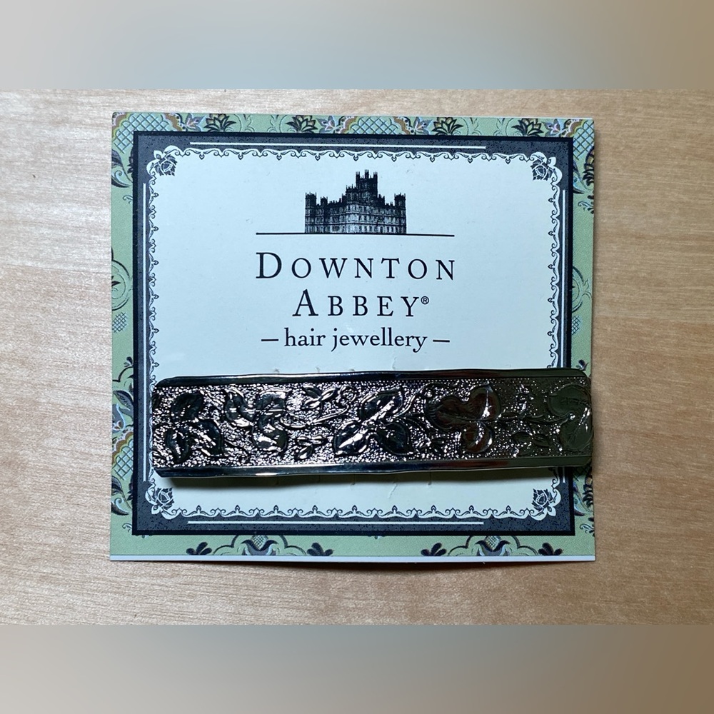 Downton Abbey Floral Leaf Rectangle Hair Barrette Silver Silver